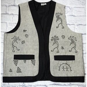 Venus Imports KOKOPELLI Vest Art to Wear Medium Vtg Embroidered Tribal Western